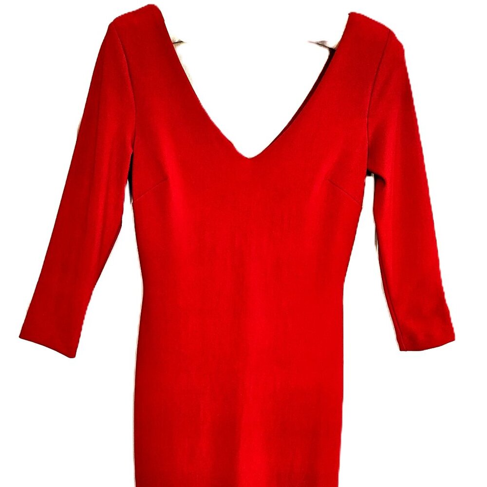 BOSTON PROPER RED DRAMATIC V-NECK DRESS WITH 3/4 SLEEVES SZ: XXS